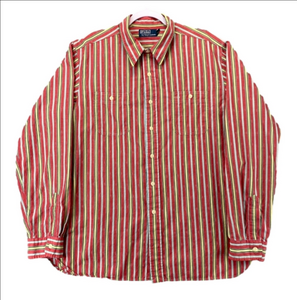 Polo Ralph Lauren Shirt Mens Extra Large Red Colorful Striped Button Up Large